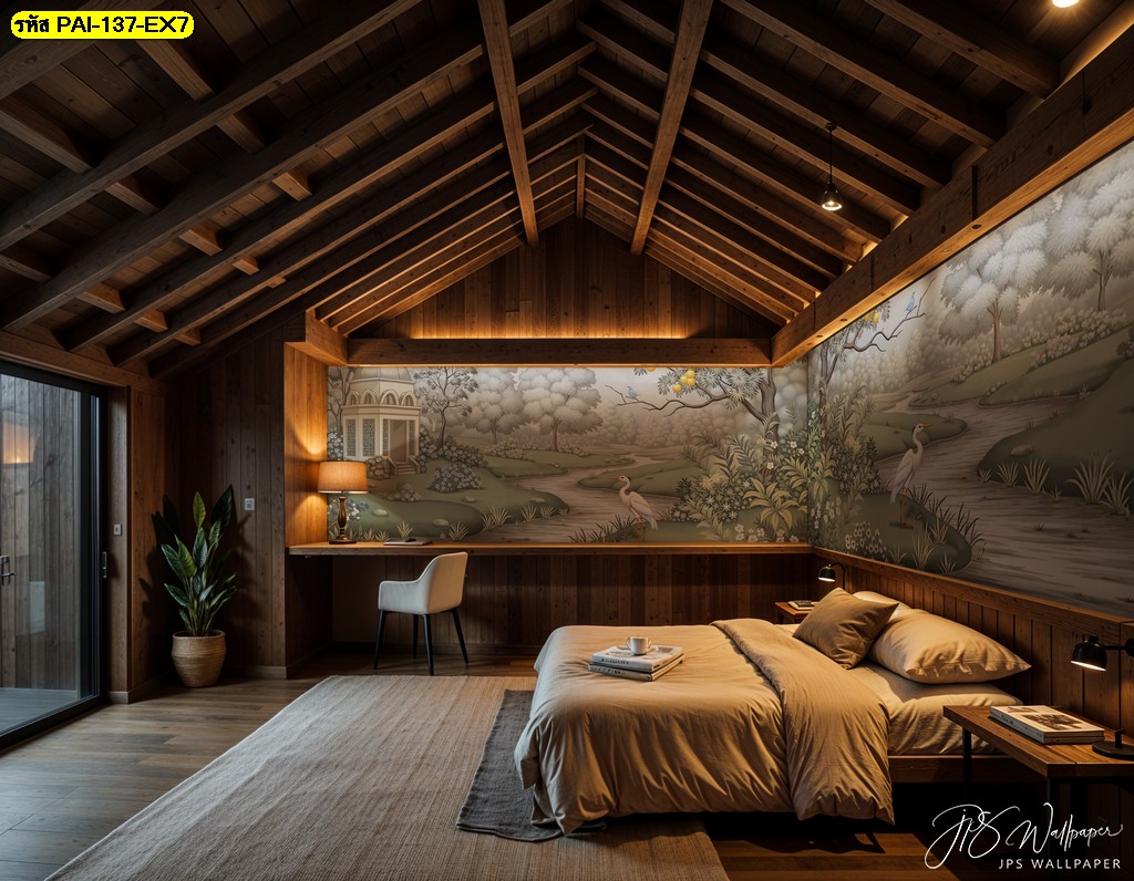 วอลเปเปอร์สวนป่าในห้องนอน สื่อถึงความสงบและการพักผ่อนอย่างแท้จริง