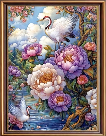 Peony and crane (พิมพ์ลาย)