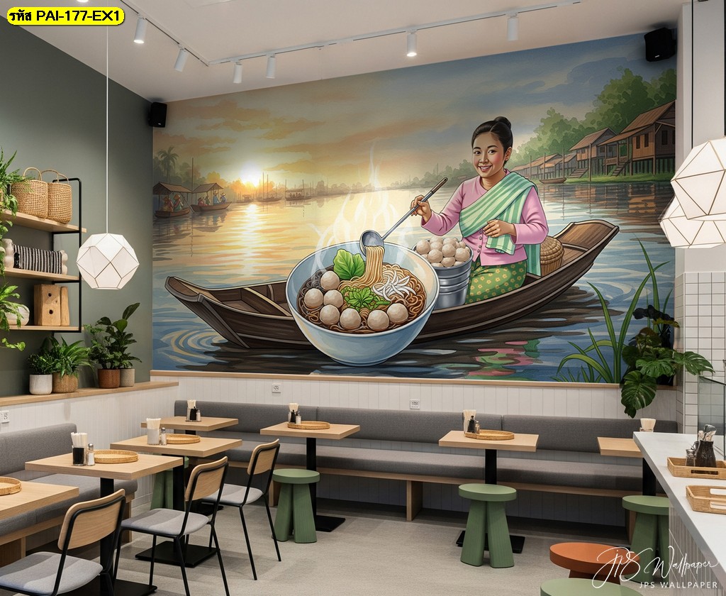 วอลเปเปอร์ลายตลาดน้ำช่วงพระอาทิตย์ขึ้น ถ่ายทอดแสงอบอุ่นของเช้าและความเป็นกันเองของรอยยิ้มแม่ค้าชุดพื้นบ้าน