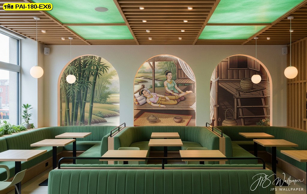 วอลเปเปอร์ศิลปะไทยฉากนวดแผนโบราณ เติมความสงบแบบธรรมชาติ สื่อเอกลักษณ์ไทยร่วมสมัยในทุกมุมร้าน