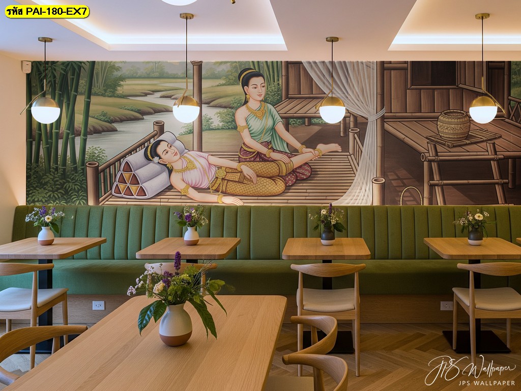 ภาพหญิงไทยนวดแผนโบราณริมลำธาร ถ่ายทอดศิลปะไทยอ่อนช้อย เติมความผ่อนคลายให้ร้านอาหารและสปา