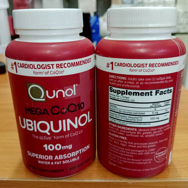 Qunol Mega CoQ10 Ubiquinol 100 mg 100 Softgels (ขวดแดง) เหมาะกับผู้มีอายุ 40 ปีขึ้นไปวิตามินโคคิวเทนเป็นรูปแบบของ CoQ10 ที่ร่างกายดูดซึมได้ดีที่สุด ละลายได้ทั้งในน้ำและน้ำมัน เป็น CoQ10 ที่หมอหัวใจในอเมริกาแนะนำเป็นอันดับ 1 ช่วยบำรุงสุขภาพหัวใจและเส้นเลือ