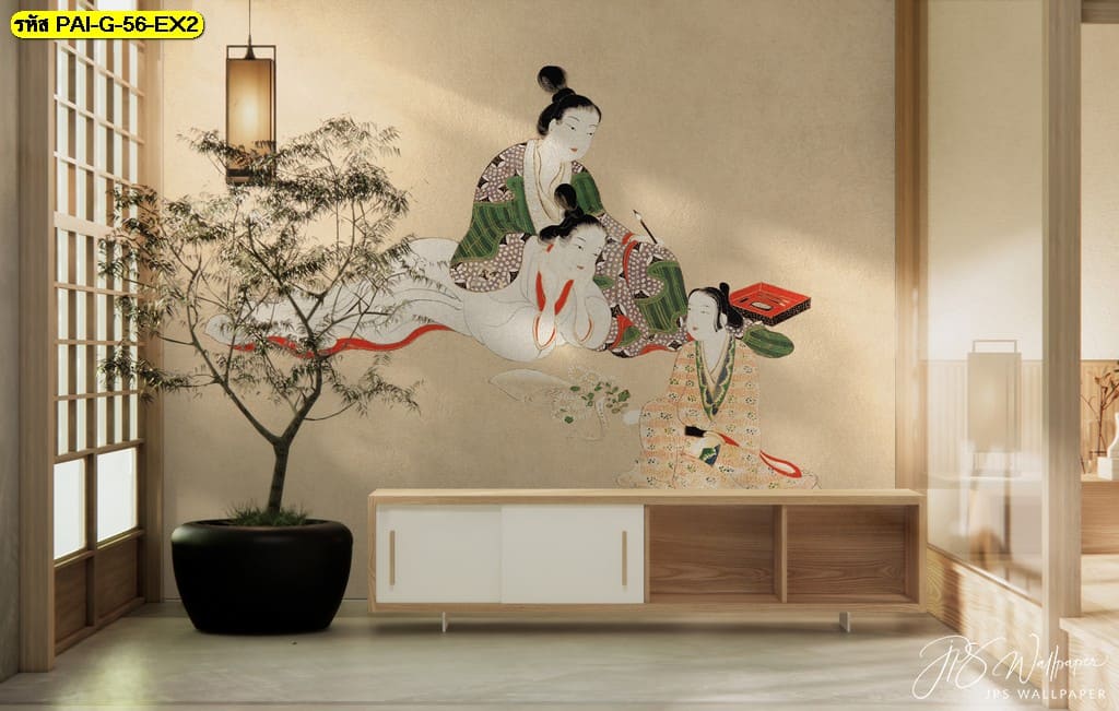 วอลเปเปอร์ลายหญิงญี่ปุ่นโบราณ ถ่ายทอดความละเมียดละไมและความสงบในแบบศิลป์เอโดะ เหมาะกับบ้านหรือร้านชา