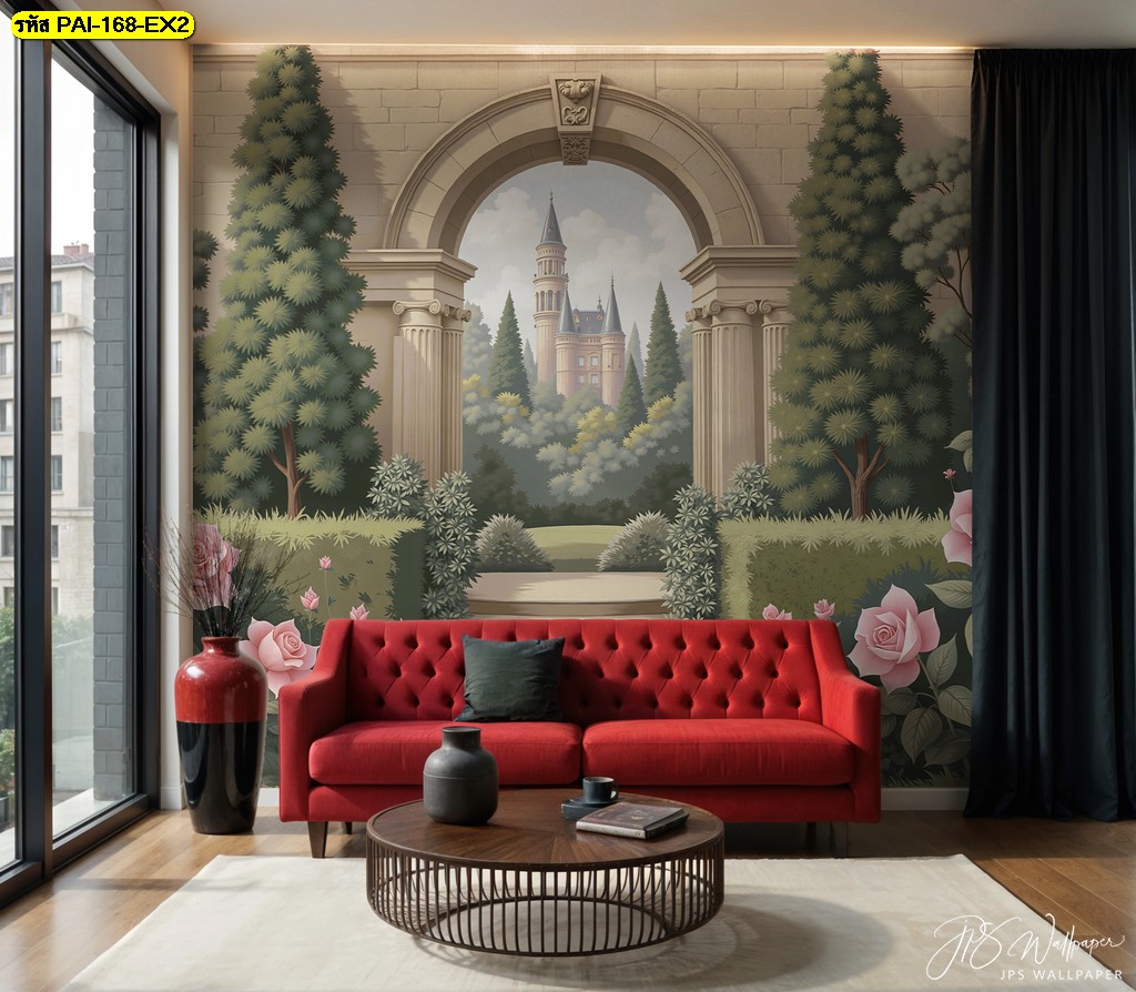 วอลเปเปอร์ปราสาทยุโรปในสวนกุหลาบ ถ่ายทอดความหรูสง่าและกลิ่นอายเทพนิยายแบบคลาสสิก