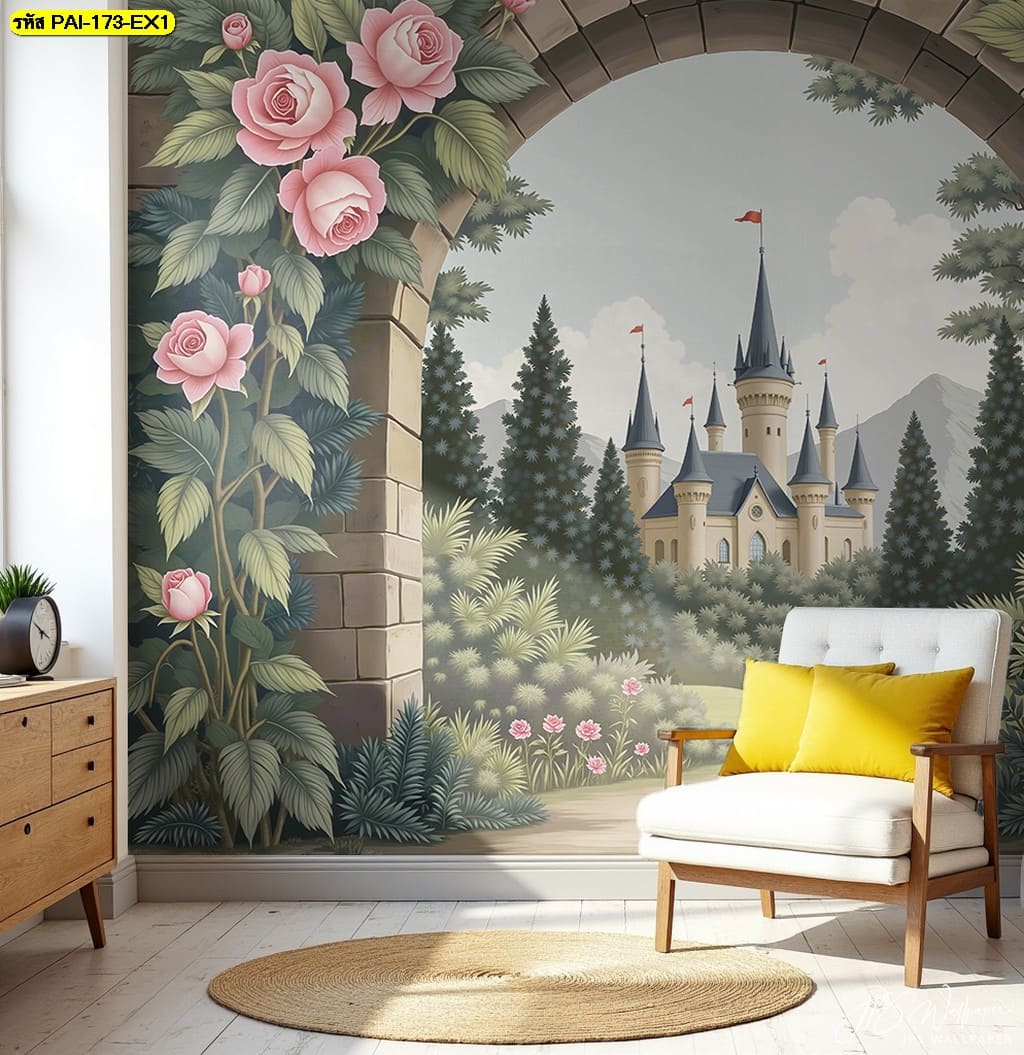 วอลเปเปอร์ปราสาทยุโรปในสวนกุหลาบ ถ่ายทอดความฝันและความโรแมนติกแบบเทพนิยาย เติมเสน่ห์ให้ทุกผนัง วอลเปเปอร์ปราสาทยุโรปในสวนกุหลาบ ถ่ายทอดความฝันและความโรแมนติกแบบเทพนิยาย เติมเสน่ห์ให้ทุกผนัง