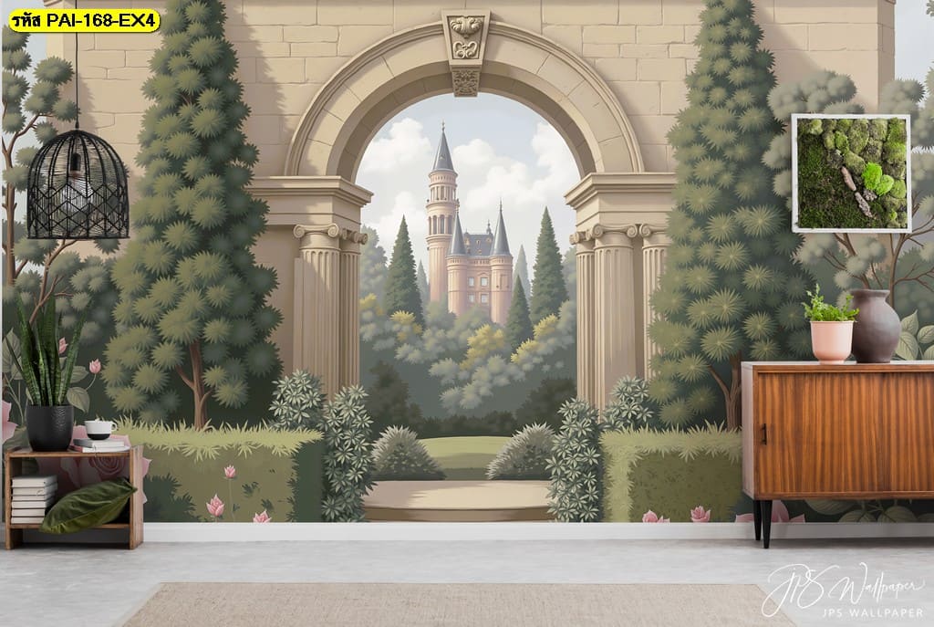วอลเปเปอร์ปราสาทยุโรปในสวนพฤกษา ถ่ายทอดความอลังการและความฝันในบรรยากาศอบอุ่น