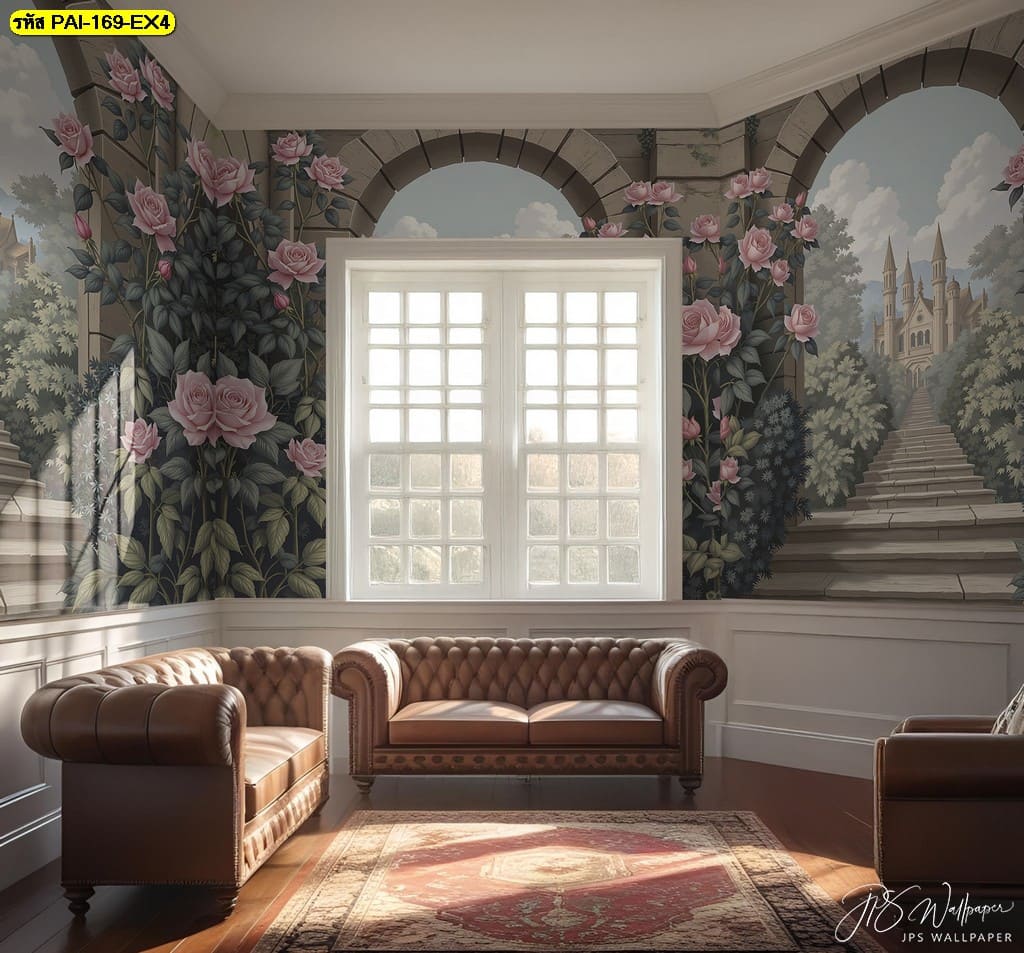 วอลเปเปอร์ปราสาทกลางสวนกุหลาบ ถ่ายทอดความฝันและความหรูหราในสไตล์ยุโรปคลาสสิก