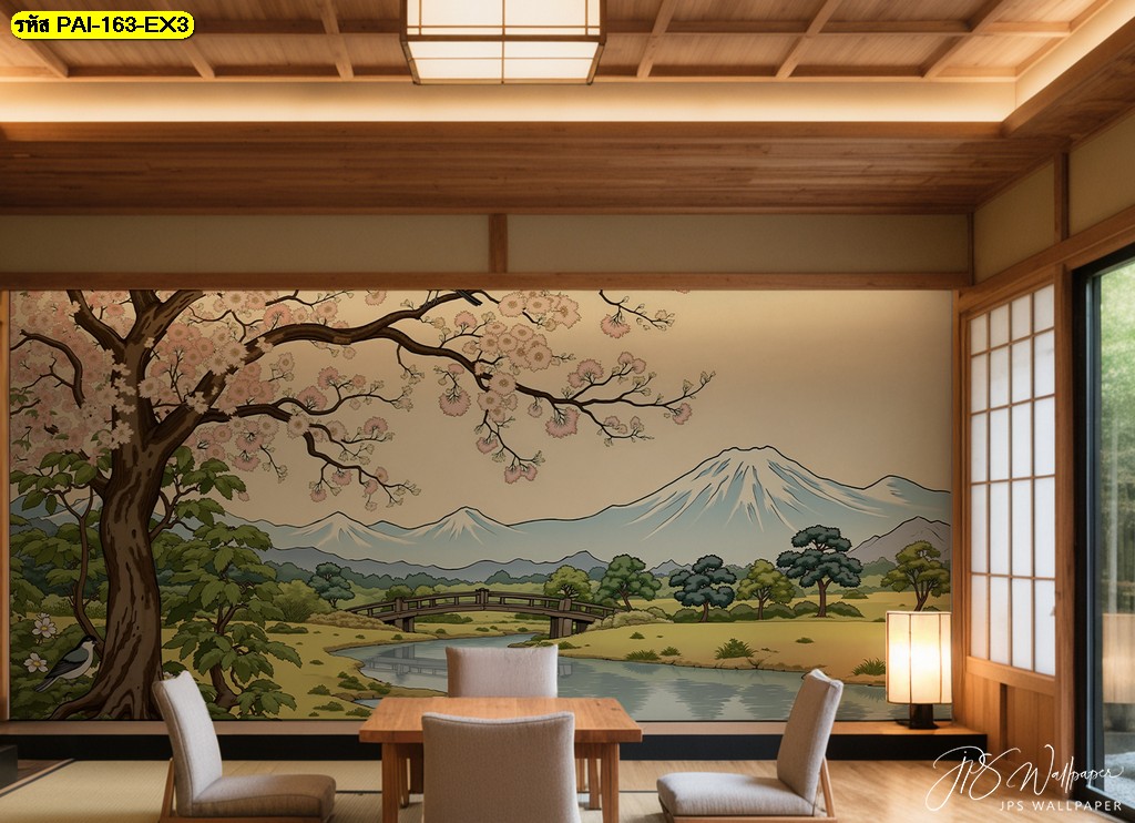 วอลเปเปอร์ภาพวิวภูเขาไฟและทุ่งซากุระ สื่อถึงความงดงามของธรรมชาติและความสงบในสไตล์ญี่ปุ่นแท้ วอลเปเปอร์ภาพวิวภูเขาไฟและทุ่งซากุระ สื่อถึงความงดงามของธรรมชาติและความสงบในสไตล์ญี่ปุ่นแท้