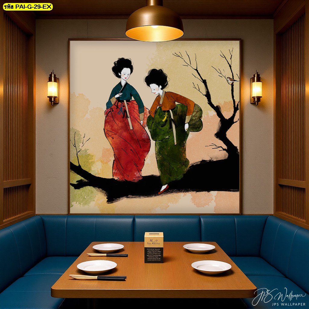 วอลเปเปอร์ภาพหญิงเกาหลีสองนางในชุดฮันบก ถ่ายทอดความงามอ่อนช้อยและศิลปะเชิงวัฒนธรรมดั้งเดิม