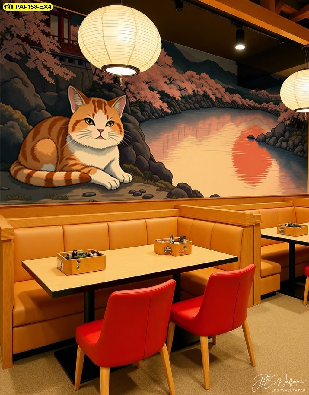 วอลเปเปอร์แมวญี่ปุ่นริมแม่น้ำในยามเย็น สื่อถึงความสงบและความสุขเรียบง่ายในวิถีชีวิตแบบญี่ปุ่นแท้