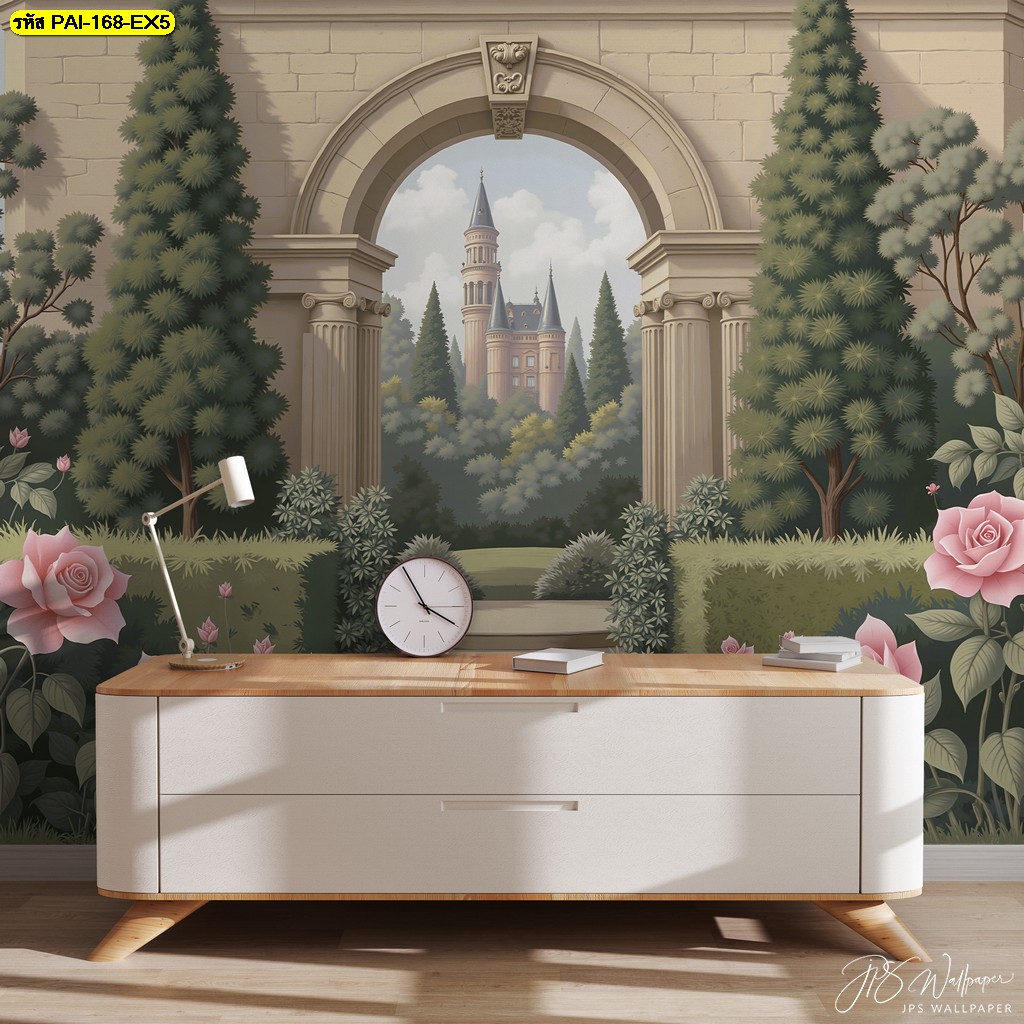 วอลเปเปอร์ปราสาทยุโรปกลางสวนกุหลาบ ถ่ายทอดความงามเหนือกาลเวลาและบรรยากาศโรแมนติก