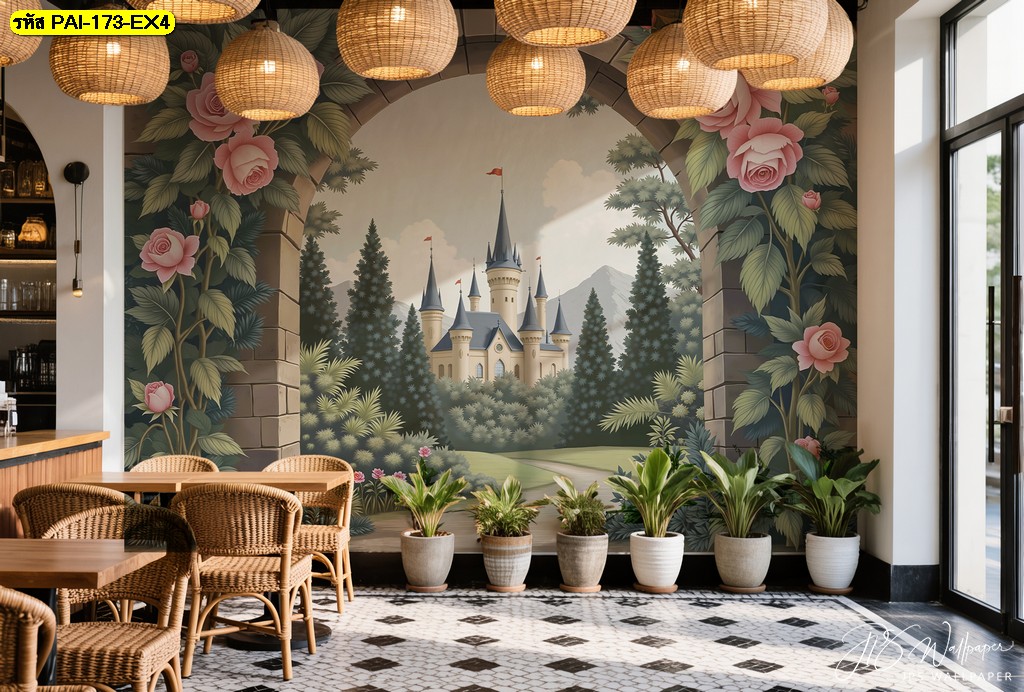 วอลเปเปอร์ซุ้มปราสาทยุโรปในสวน เติมเสน่ห์โรแมนติกให้ร้านอาหาร คาเฟ่ และพื้นที่พักผ่อน