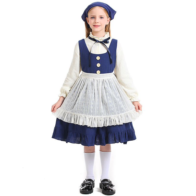 7C394 ชุดเด็ก ชุดสาวชาวบ้าน สาวชนบท ยุโรปยุคกลาง ชุดเมด แม่บ้าน สาวใช้ Children European Vintage Maid Costume