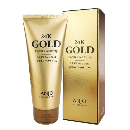 Anjo Professional 24K Gold Foam Cleansing 100 ml. โฟมล้างหน้าทองคำบริสุทธิ์ 24k นำเข้าจากเกาหลีช่วยในการขจัดเซลผิวเก่าที่ตายแล้ว ให้ขาวใส ลดจุดด่างดำ เพิ่มความชุ่มชื่นให้กับผิว ให้มีชีวิตชีวา ลดความมัน และช่วยลดเลือนริ้วรอยให้ตื้นขึ้น อิ่มฟู ฉ่ำน้ำ ด้วยส่