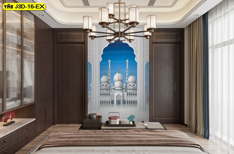 วอลเปเปอร์ศิลปะแบบซุ้มโค้งเผยทิวทัศน์สถาปัตยกรรม สร้างมุมมองลุ่มลึกและบรรยากาศห้องนอนที่โดดเด่น