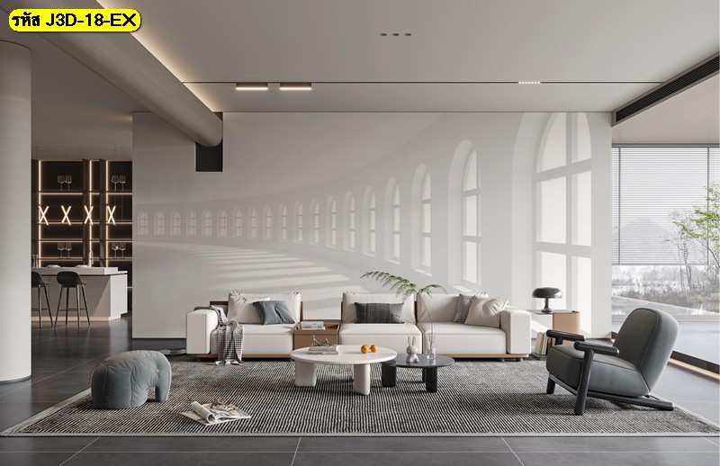 วอลเปเปอร์ทางเดินโค้งแสงนุ่ม ช่วยสร้างมุมมองลึกและบรรยากาศโปร่งสบาย เติมความโมเดิร์นให้พื้นที่ทันที