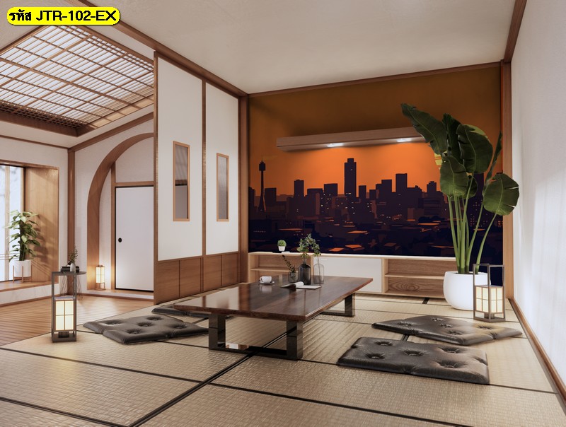 วอลเปเปอร์เมืองยามค่ำในโทนส้มเข้ม เติมเสน่ห์อบอุ่นให้ห้องสไตล์ญี่ปุ่น ดูนิ่ง เรียบ และลึก