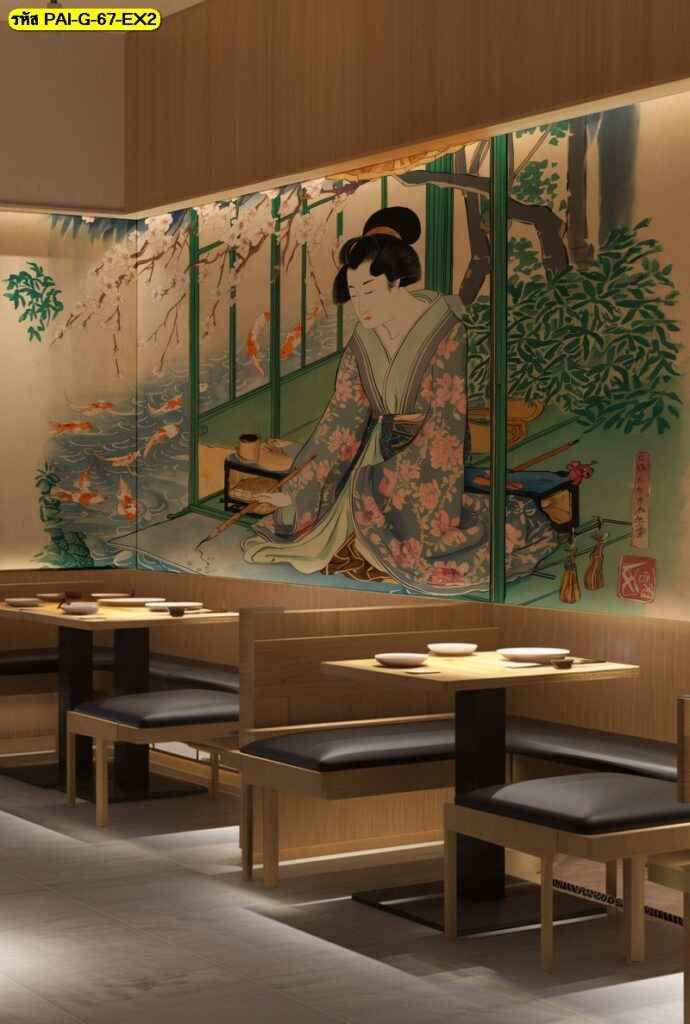 วอลเปเปอร์หญิงสาวญี่ปุ่นลายคลาสสิก เติมอารมณ์อบอุ่นให้ร้านอาหาร พร้อมเสน่ห์ศิลปะสวยลุ่มลึก