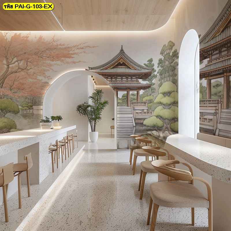 วอลเปเปอร์ศาลาโบราณท่ามกลางธรรมชาติ ให้บรรยากาศนิ่งสงบและช่วยสร้างมุมพักผ่อนที่ดูหรูเรียบ