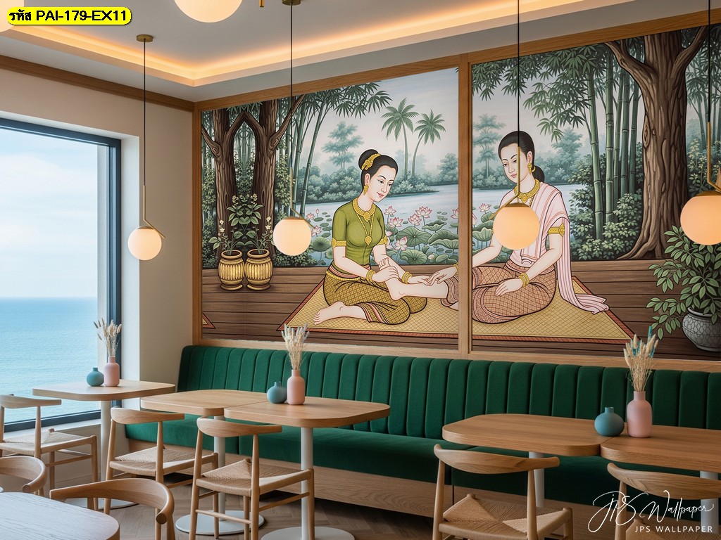 วอลเปเปอร์ลวดลายไทยร่วมสมัย เพิ่มบรรยากาศสงบและละมุนให้พื้นที่รับประทานอาหาร ด้วยศิลปะไทยที่สื่อถึงความอบอุ่น
