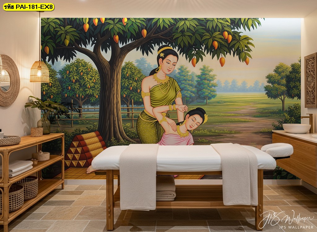 วอลเปเปอร์สั่งพิมพ์ลายไทยแนวสปา ถ่ายทอดความผ่อนคลายผ่านศิลปะแบบประณีต ช่วยเสริมบรรยากาศให้ห้องดูอบอุ่น
