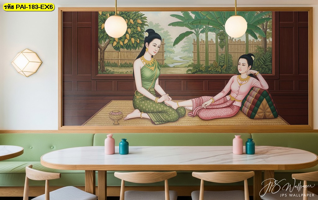 เพิ่มอรรถรสในมื้ออาหารด้วย วอลเปเปอร์ ศิลปะไทย เปลี่ยนผนังร้านธรรมดาให้กลายเป็นแกลเลอรี