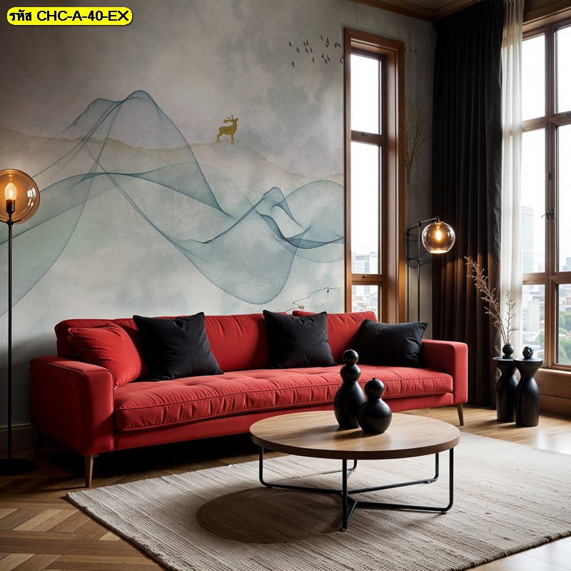 น้อยแต่มากด้วยดีไซน์ วอลเปเปอร์ ลายเส้นภูเขาบางเบาและกวางทอง โปร่งสบายตาและทันสมัย