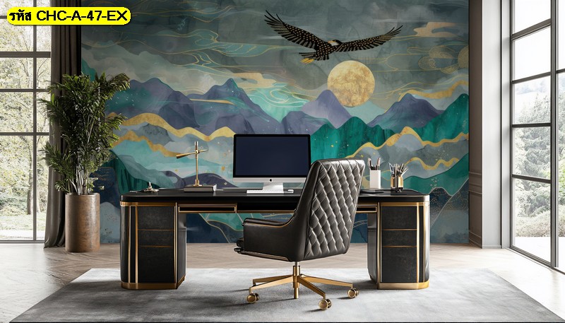 เสริมวิสัยทัศน์ผู้นำ วอลเปเปอร์ พญาอินทรีและดวงจันทร์ทองคำ มั่นคงและเปี่ยมด้วยพลังอำนาจ