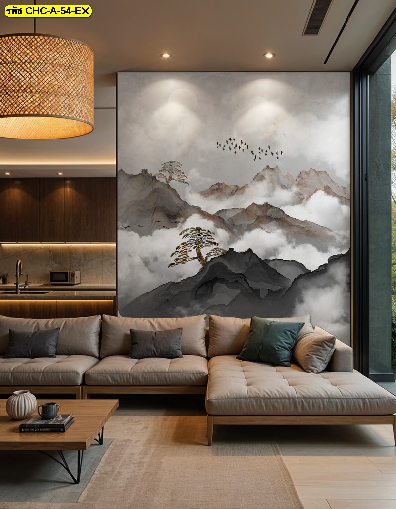 ศิลปะแห่งความสงบ วอลเปเปอร์ ภูเขาหมึกจีนและต้นสนโบราณ งดงามราวกับภาพวาดของจิตรกรเอก