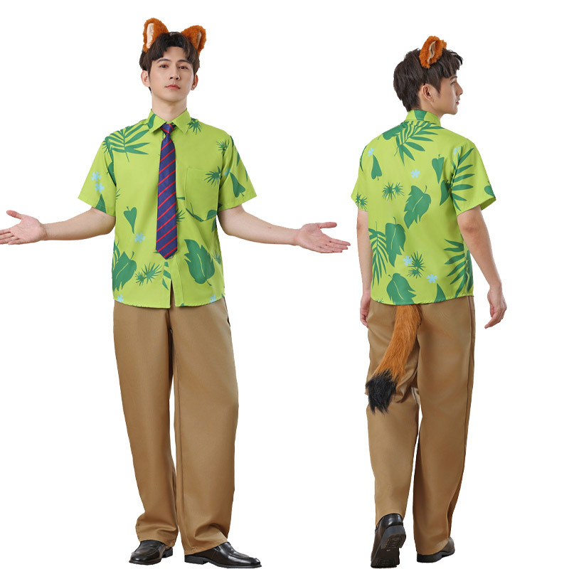 7C83.1 ชุดผู้ใหญ่ ชุดนิค ไวลด์ ซูโทเปีย ชุดฮาวาย ชุดจิ้งจอก พร้อมหูและหางจิ้งจอก Nick Wilde Zootopia Costume