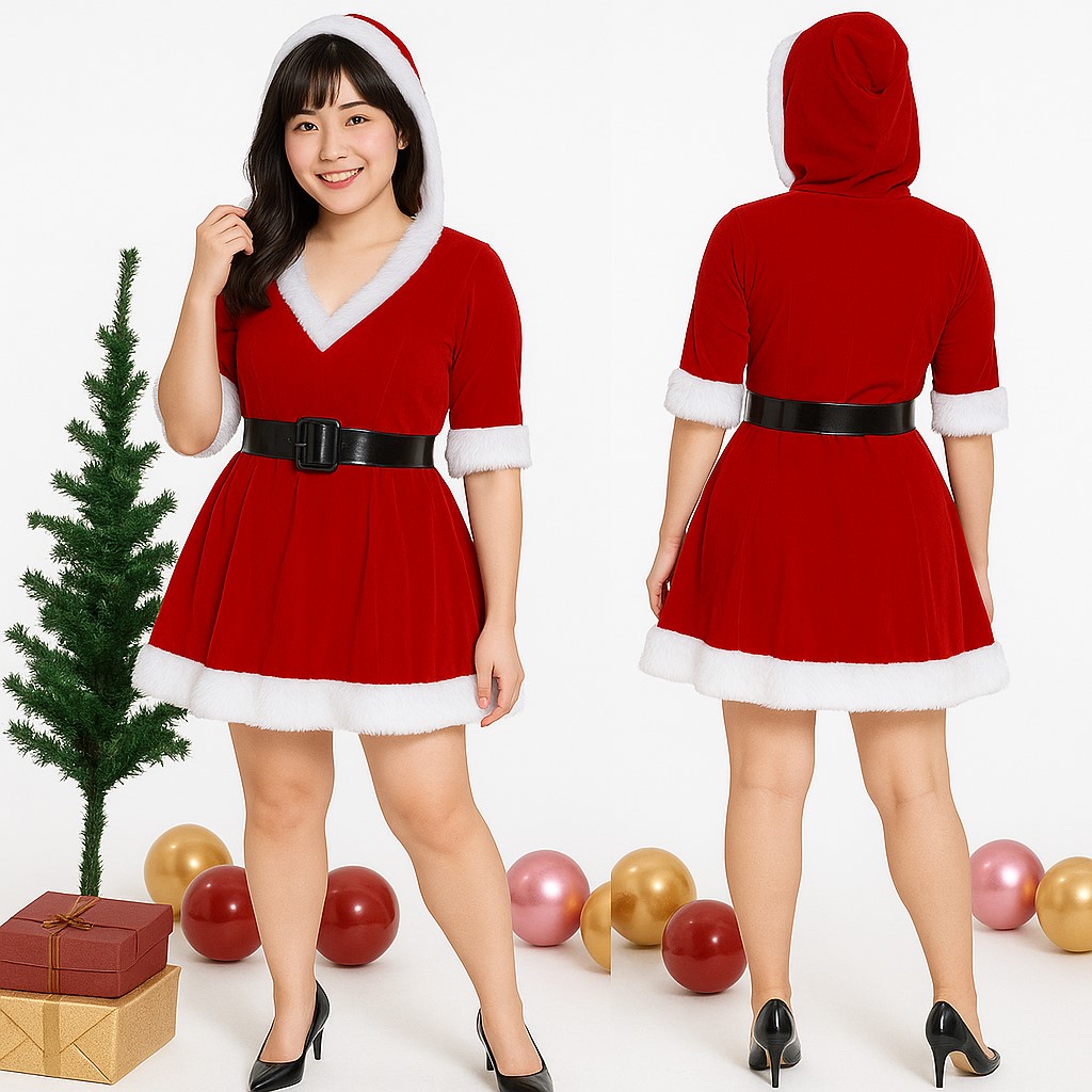 ++พร้อมส่ง++(สาวอวบ)ชุดซานต้าแซนตี้แสนสวยผ้ากำมะหยี่สาวอวบ