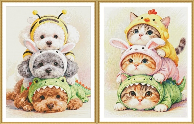 Dog and cat stacking (พิมพ์ลาย)