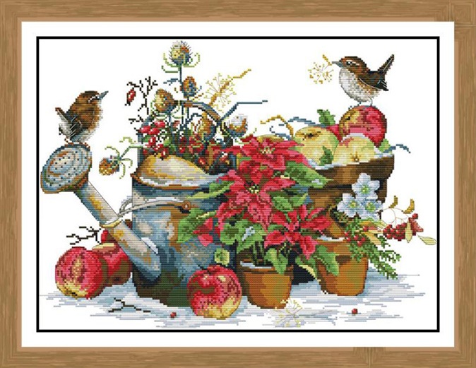 Flower pot and birds (ไม่พิมพ์/พิมพ์ลาย)