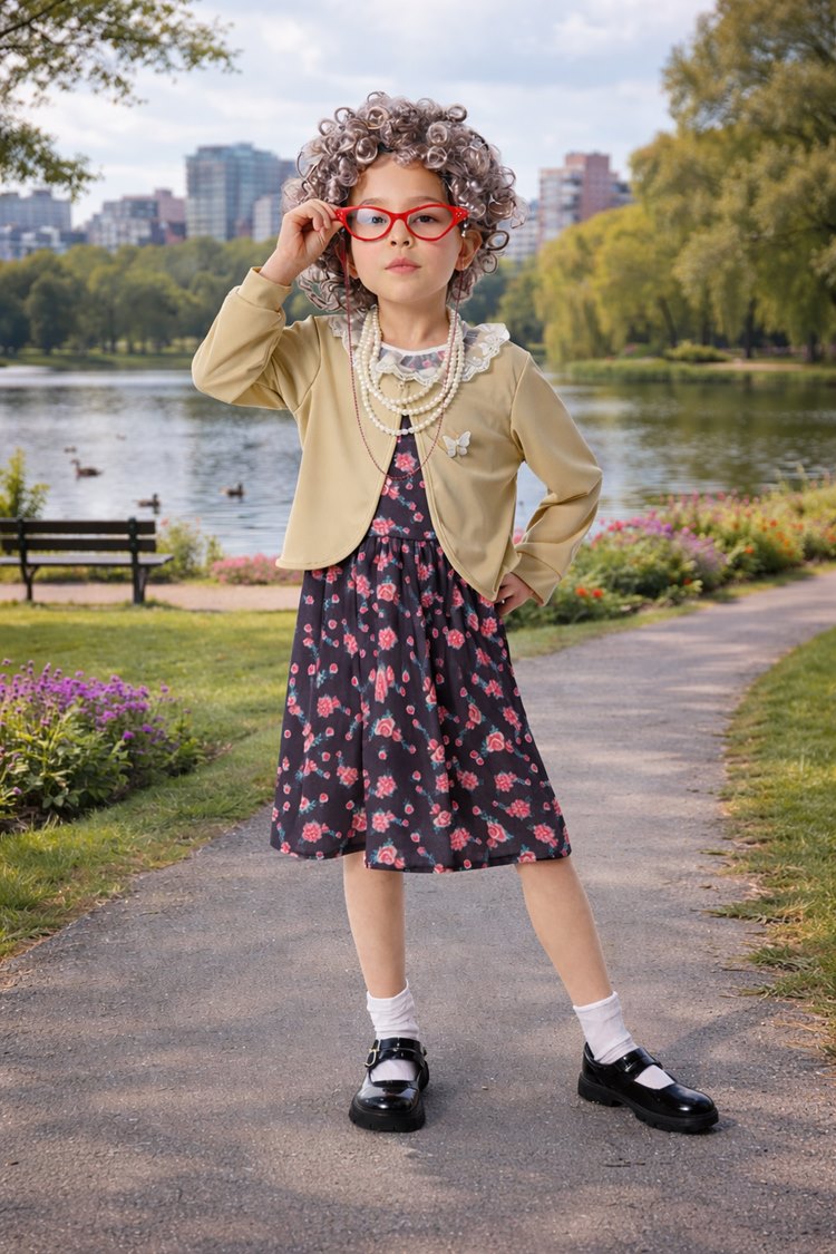 7C187 ชุดแฟนซีเด็กหญิง ชุดคุณย่า/คุณยาย ชุดตลกน่ารัก พร้อมอุปกรณ์ครบเซ็ต Children Old Lady Grandma Costume