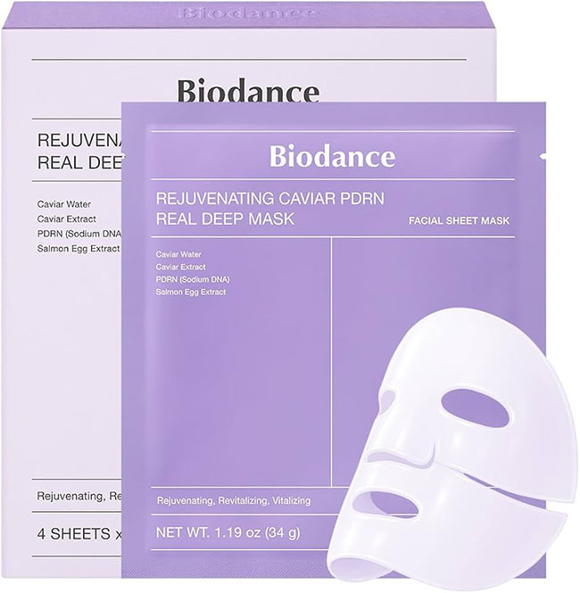Biodance Rejuvenating Caviar PDRN Real Deep Mask 1 กล่อง มี 4 แผ่น มาส์กไฮโดรมาร์กคอลลาเจนสูตรใหม่ล่าสุดผิวอิ่มเด้งเหมือนไปทำทรีตเมนต์แพงๆในคืนเดียว สารสกัดจากคาเวียร์และ PDRN โปรตีนอาหารผิวชั้นสูง ช่วยฟื้นฟูผิวและสร้างเกราะป้องกันผิว ให้ผิวสุขภาพดีแบบผิว