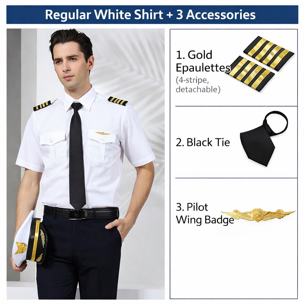 ++พร้อมส่ง++เซ็ท4ชิิ้น เสื้อสจ๊วตแขนสั้น เสื้อนักบิน เครื่องแบบนักบิน