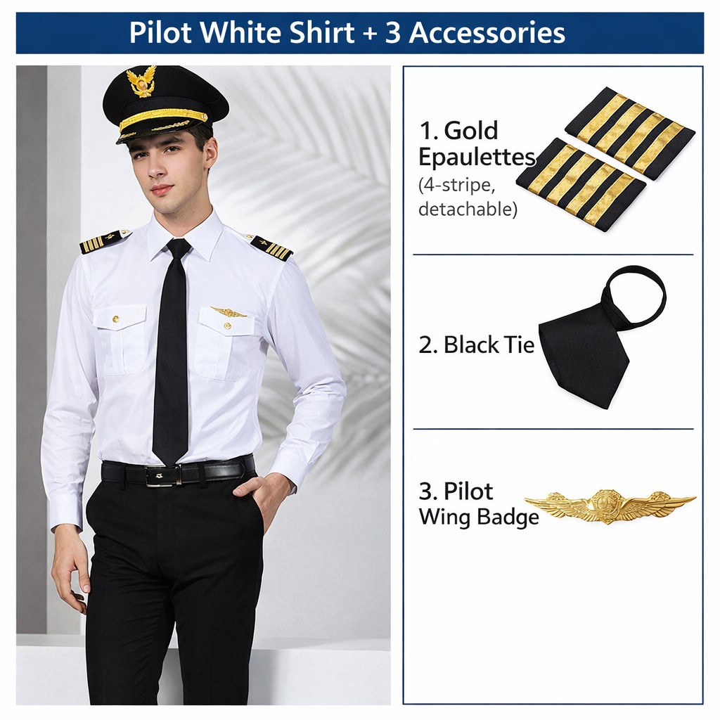 ++พร้อมส่ง++เซ็ท4ชิิ้น เสื้อสจ๊วตแขนยาว  เสื้อนักบิน เครื่องแบบนักบิน