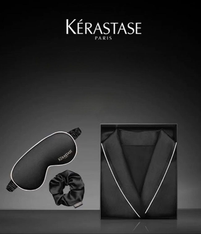 Kerastase Luxury Silk Set Limited Edition (No box) เซ็ตของขวัญ 3 ชิ้น ในเซ็ตจะได้ชุดคลุมสีดำ ผ้า silk อย่างดี + ผ้าปิดตา + ยางมัดผมผ้าไหม ชุดคลุมผ้าไหมสุดลักชูรี่ นุ่มลื่น ดูแพงทุกองศาใส่นอนก็สวย ใส่พักผ่อนก็ยังดูมีคลาส งานพรีเมียม ใส่แล้วสัมผัสได้ถึงความ