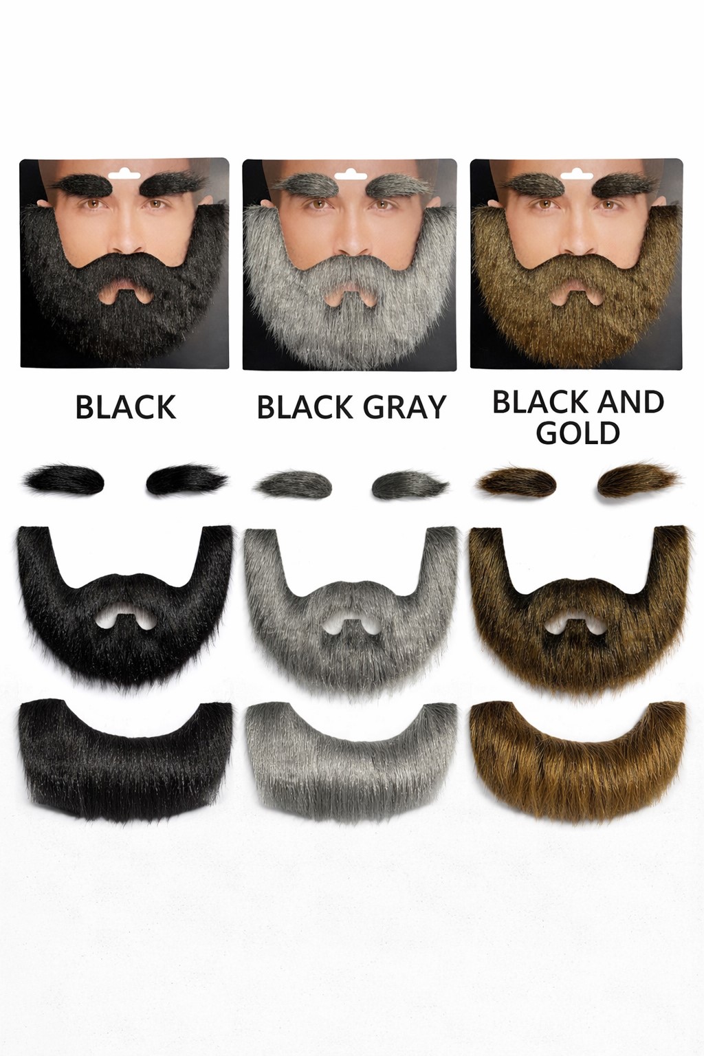 ++พร้อมส่ง++หนวดเครามีคิ้วสีสั้น มีสีดำ สีเทา สีดำทอง