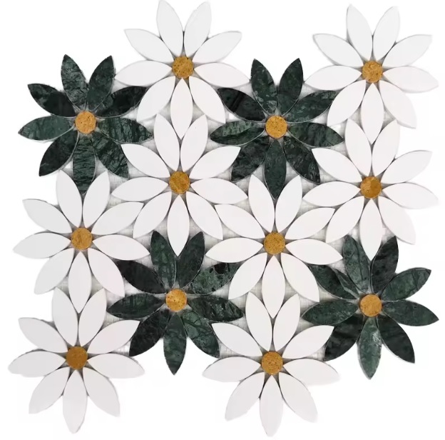 Waterjet Green White Flower Pattern