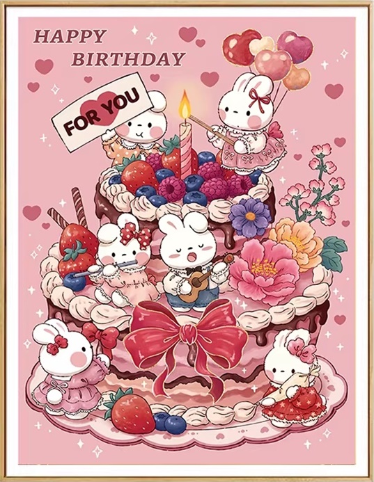 Pink birthday rabbit (พิมพ์ลาย)