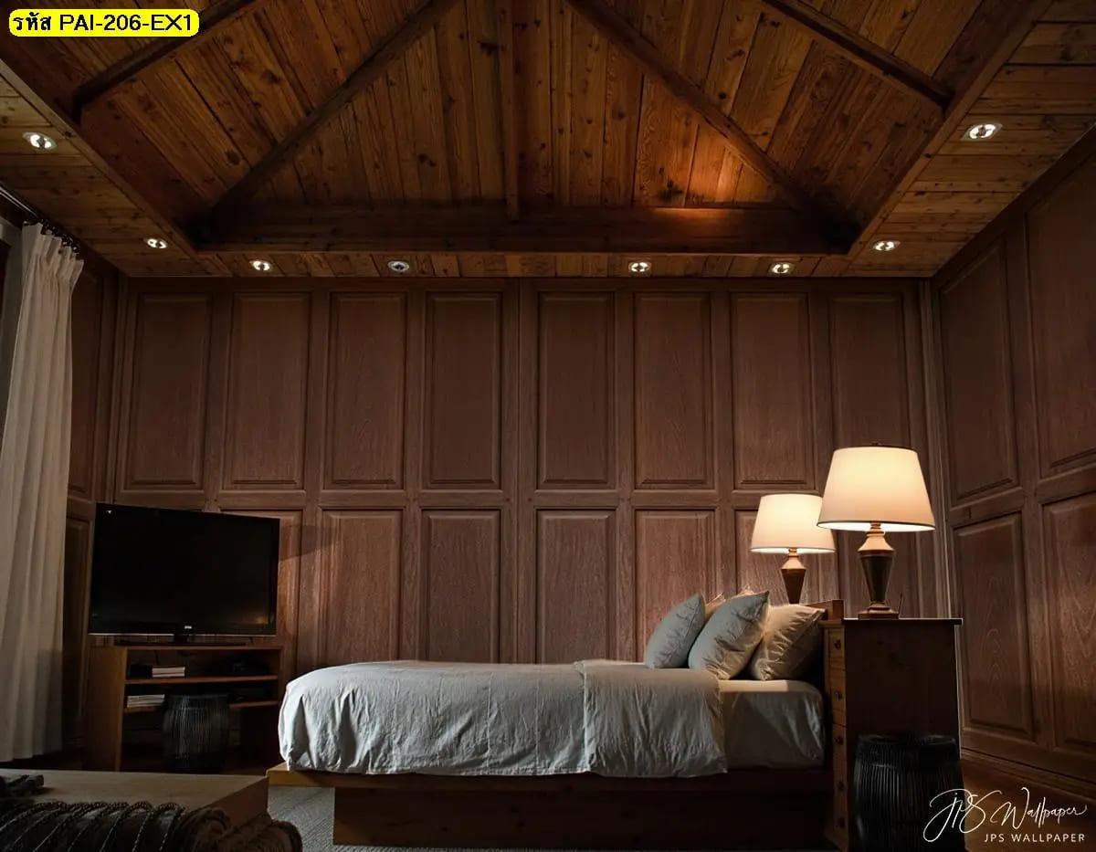 วอลเปเปอร์สั่งพิมพ์ลายไม้เข้ม ภาพแต่งห้องช่วยสร้างบรรยากาศลึก สุขุม เหมาะกับห้องนอนสไตล์อบอุ่น