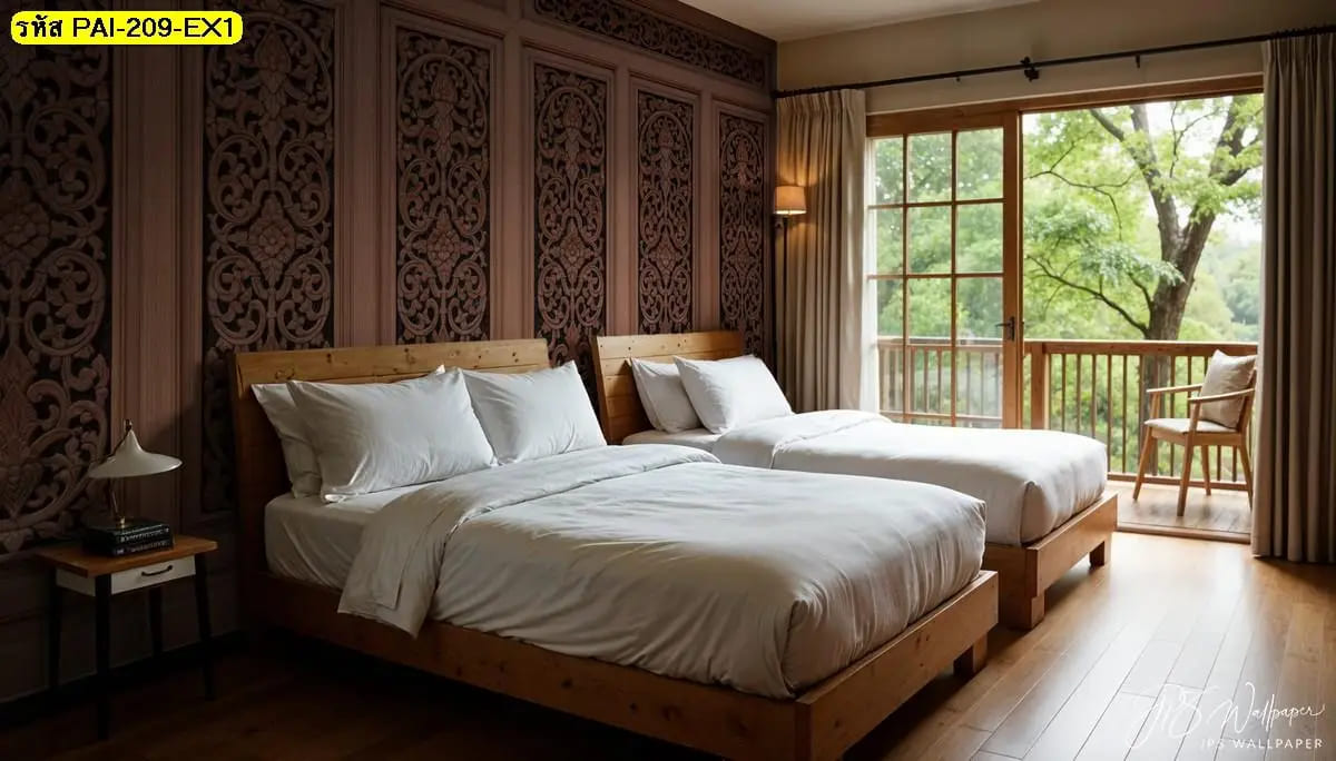 วอลเปเปอร์ลายไม้แกะสลักสั่งพิมพ์ ภาพติดผนังเพิ่มศิลปะให้ห้องนอน สื่อความอบอุ่นใกล้ธรรมชาติ