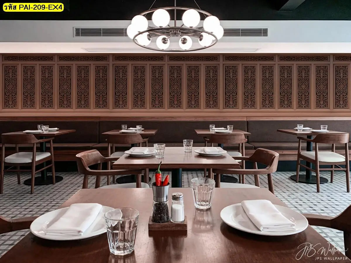 วอลเปเปอร์ลายไทยแกะสลักสั่งพิมพ์ ภาพติดผนังร้านอาหารช่วยเพิ่มบรรยากาศหรูคลาสสิก