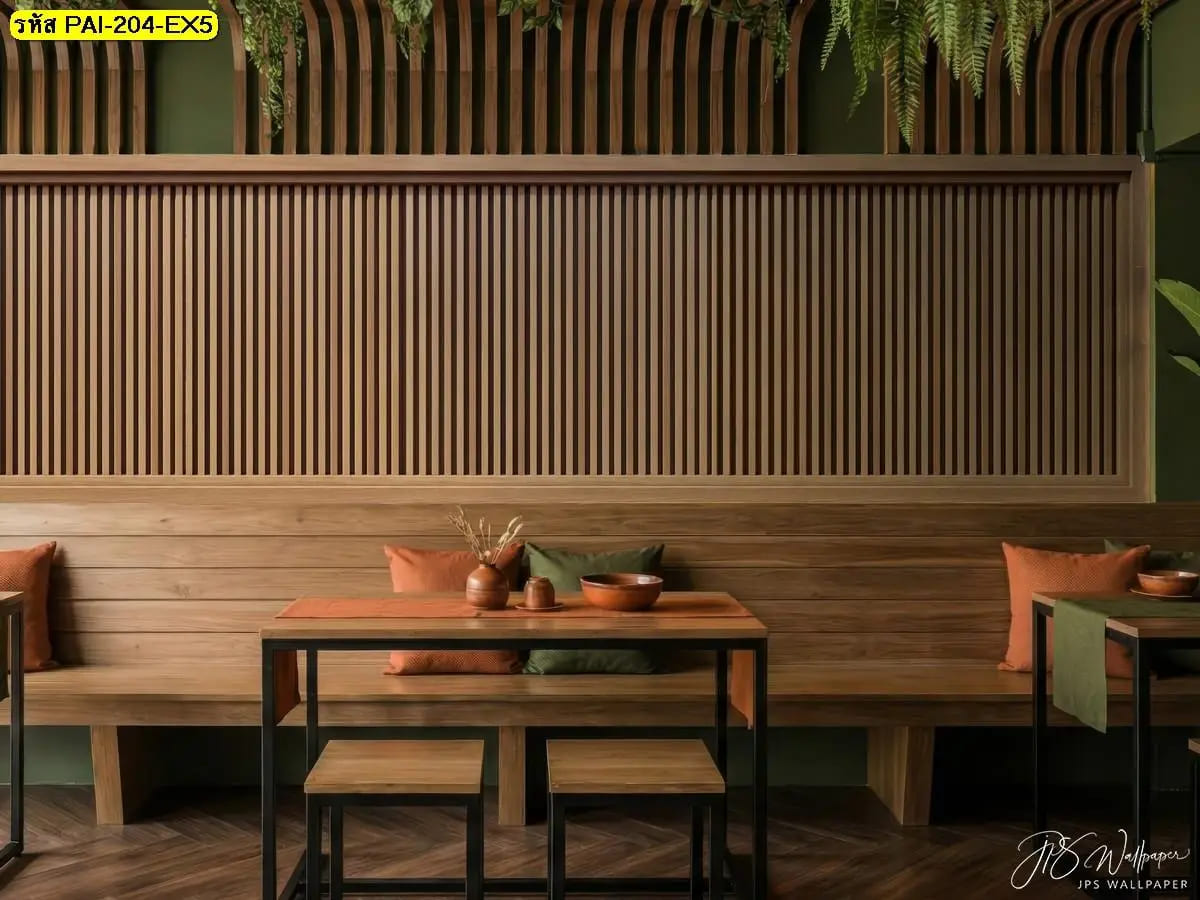 วอลเปเปอร์ลายระแนงไม้สั่งพิมพ์ ภาพแต่งร้านช่วยสร้างบรรยากาศอบอุ่นสไตล์ธรรมชาติ