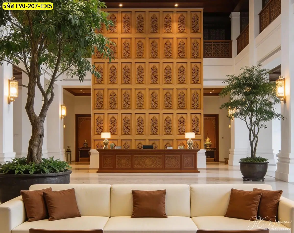วอลเปเปอร์ลายไทยสั่งพิมพ์ ภาพติดผนังโถงโรงแรมช่วยเพิ่มความหรูหราและความประทับใจแรก
