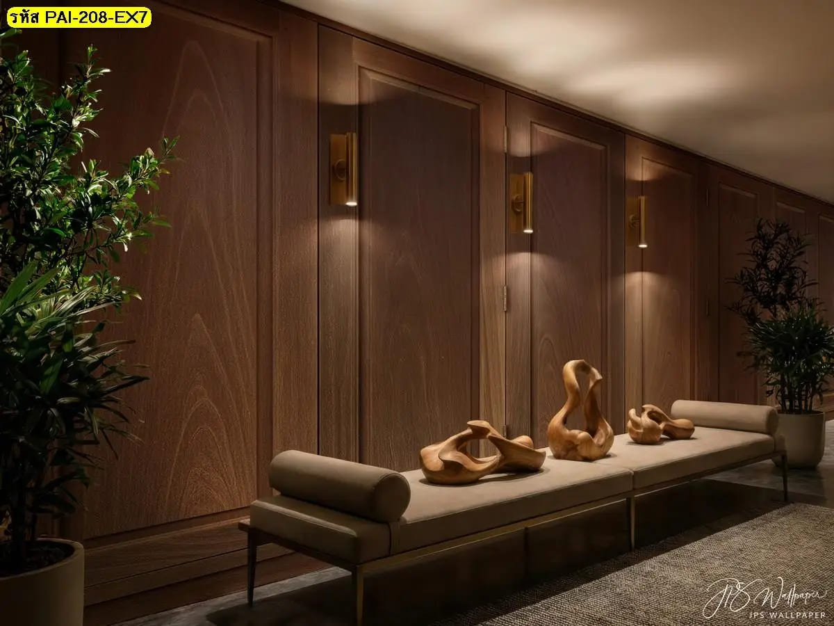 วอลเปเปอร์ลายไม้เข้มสั่งพิมพ์ ภาพแต่งผนังช่วยสร้างบรรยากาศพรีเมียมสงบหรูระดับโรงแรม