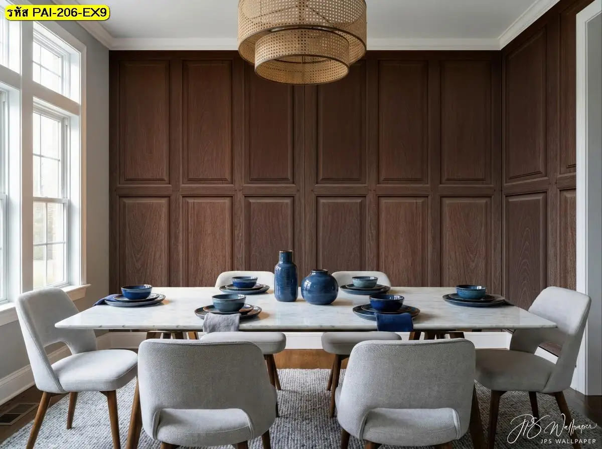 วอลเปเปอร์สั่งพิมพ์ลายไม้เรียบ ภาพติดผนังโทนอบอุ่น เรียบหรูทันสมัย เหมาะแต่งห้องทานอาหาร