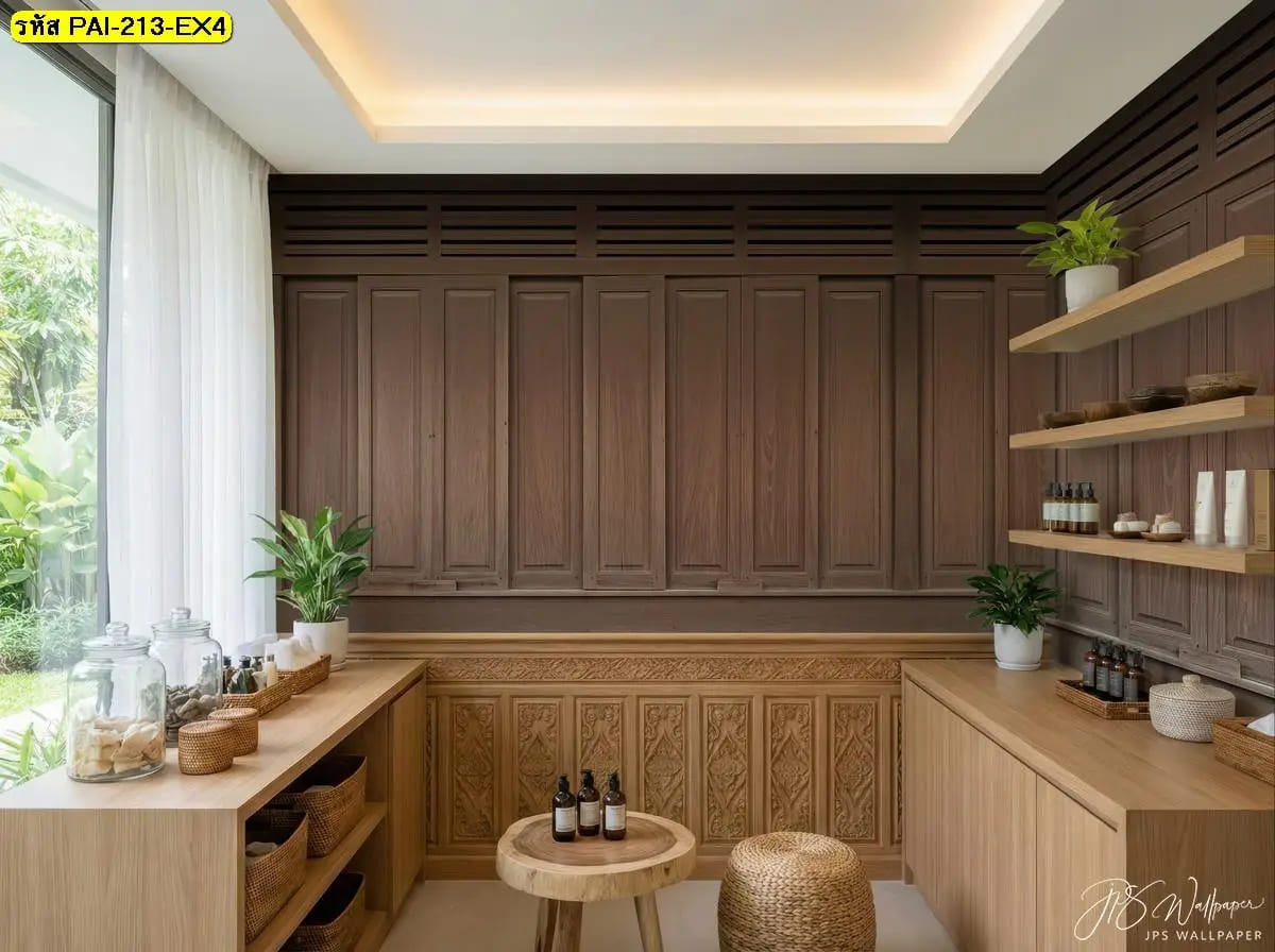 ภาพสั่งพิมพ์ลายผนังไม้โทนอ่อน วอลเปเปอร์สั่งพิมพ์เพิ่มความโปร่ง สบาย เหมาะแต่งห้องสปา