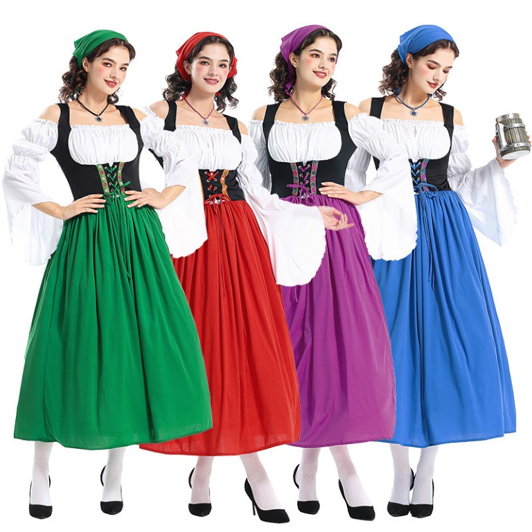 ++พร้อมส่ง++มีสีแดง น้ำเงิน เขียว ชุดเทศกาลเบียร์เยอรมัน ชุดมิวนิค Dirndl ชุดเยอรมัน / ชุดสาวเบียร์ / ชุด Oktoberfest Munich Oktoberfest Dress